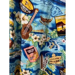 High Surf Men's Hawaiian L Shirt Ukulele Volcano Souvenir‎ Print Tourist Shirt